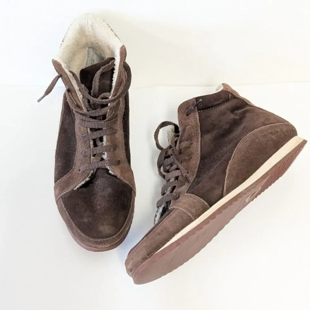 Loro Piana Suede Wedge Sneakers Boots Womens EU39.5/US8 Brown High Top Lace Up